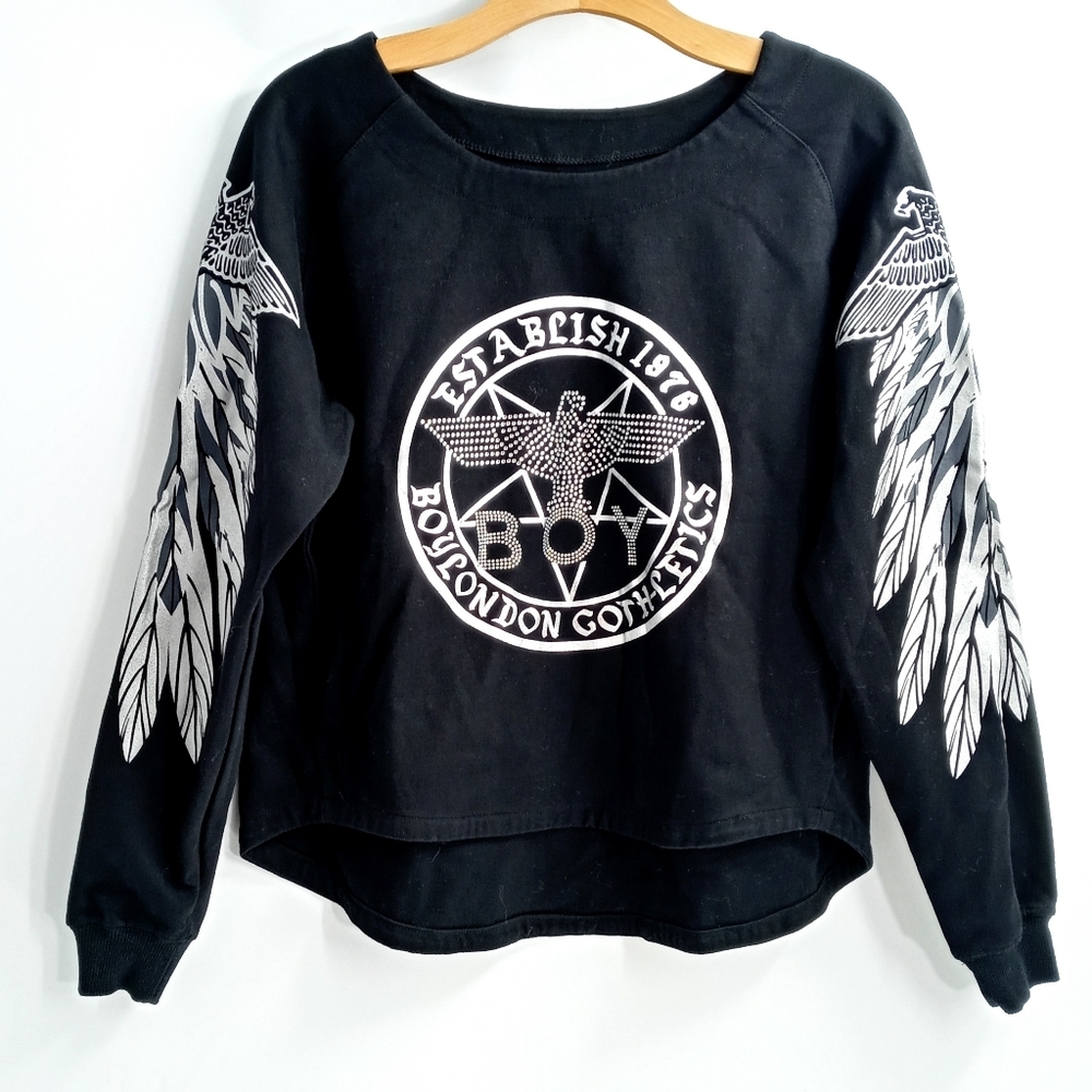 Boy London Bird‎ Silver Graphic Black Sweatshirt